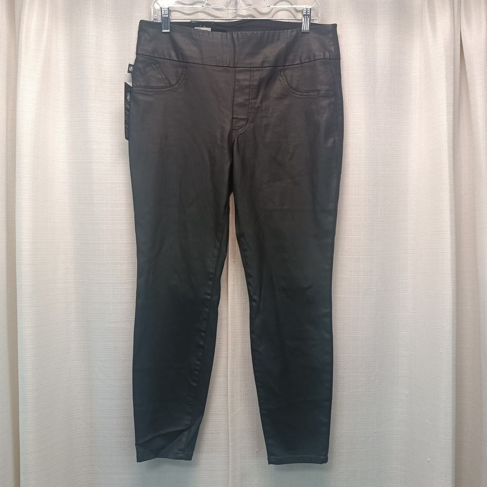Rock & Republic Fever Legging Black Coated Denim Rx Pull On Skinny Pants 12S NEW - Picture 2 of 8